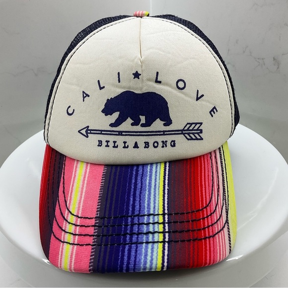 Billabong Cali-Love Multi Colored Striped Foam Snap Back Hat - Picture 1 of 7